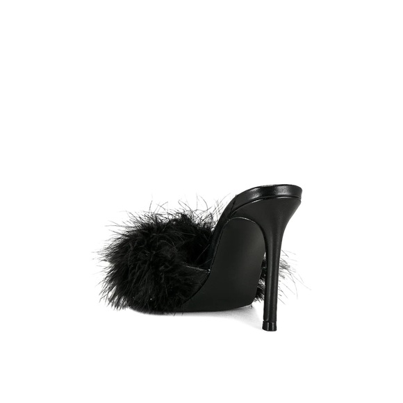 Steve Madden Spin Leather Hi Heel Feather Mule Open
Toe Heels - Black - Picture 2 of 5